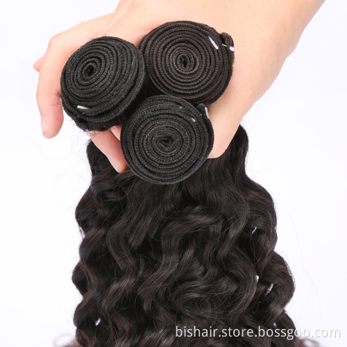 BIS Wholesale 30 inch Deep Wave Bundles With Closure Brazilian Remy Human Hair Weaves Water Curly and 4X4 Lace Closure Frontal